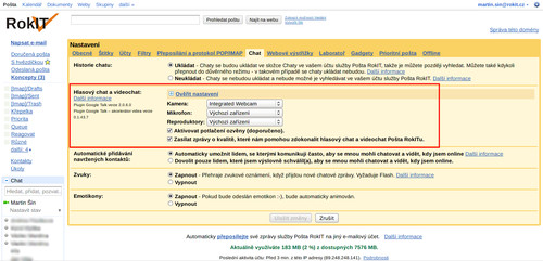 Nastavení hlasového chatu na účtu Gmail