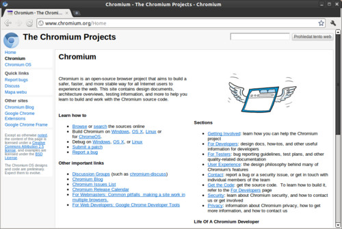 Chromium má také svůj samostatný web
