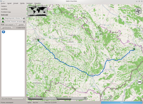 Vyhledávání trasy v programu Marble