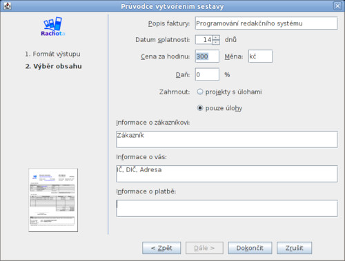 Průvodce fakturou v Rachotě