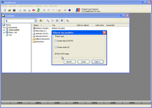 Program Deep Burner Free pro MS Windows a výběr vypalování ISO obrazu