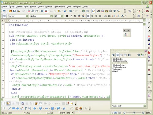 Ukážka farebného zvýraznenia syntaxe zdrojového textu programu