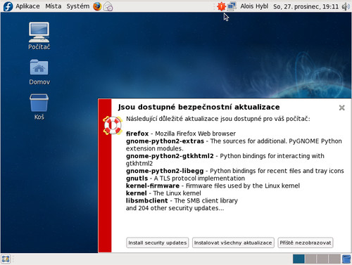 Ohlášení aktualizací v distribuci Fedora 10