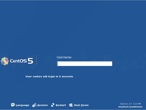 Přihlašovací dialog distribuce CentOS 5