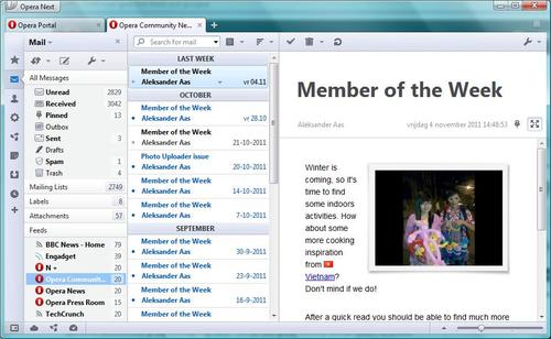 Opera Mail s novým rozhraním