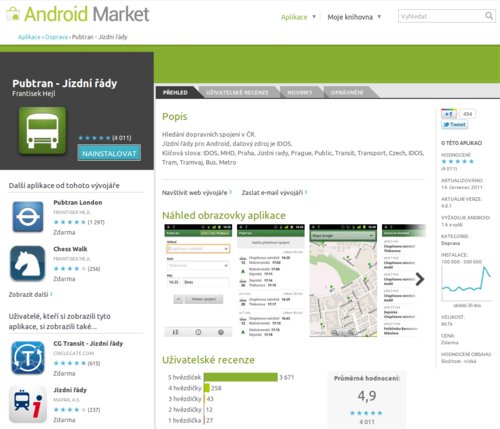 Webový Android Market na market.android.com