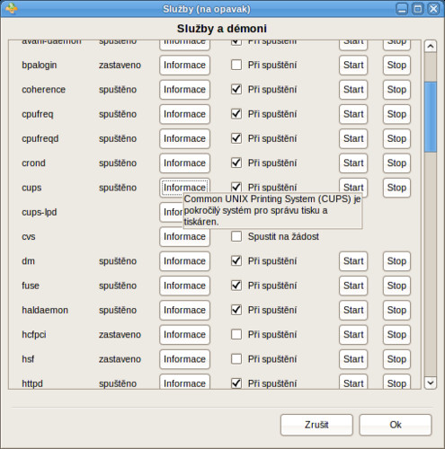 CUPS - běžící služba
