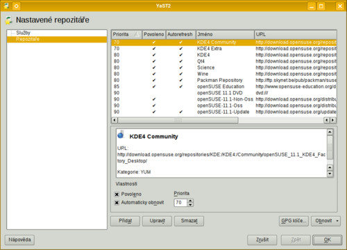 Správa repozitářů v YaSTu