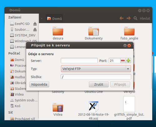 FTP klient integrovaný ve správci souborů Nautilus