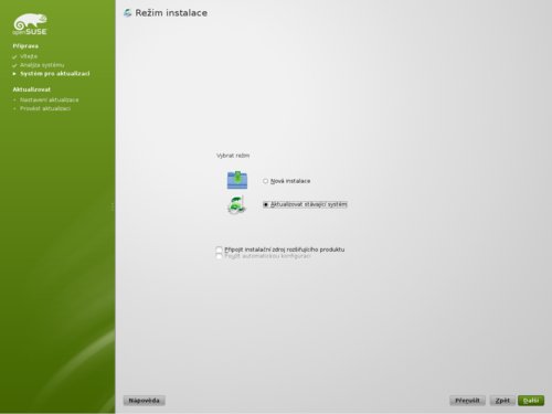 Výběr upgradu v instalátoru openSUSE