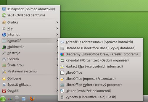 Klasická spouštěcí nabídka v prostředí KDE