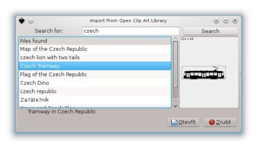 Dialogové okno volby Import from Open Clip Art v Inkscape 0.48.3