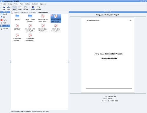 Náhľad na PDF súbor v správcovi súborov Dolphin