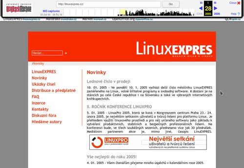 Takto vypadal web LinuxEXPRES (tehdy ještě ryze tištěného) v roce 2005
