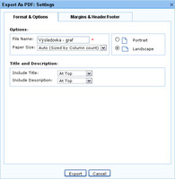 Zoho Reports - dialog pro export do PDF