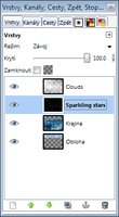 Panel Vrstvy po aplikaci filtru Stars in the sky – změňte prolnutí vrstvy na Závoj